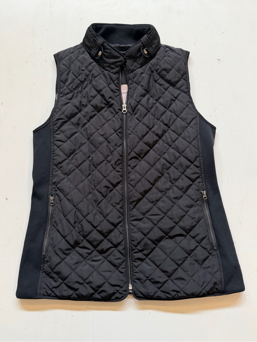 41 Hawthorn Stitch Fix Black Diamond Quilted Vest Plaid Lining Zip up Med